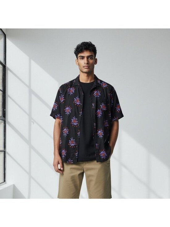 The Rail Other - The Rail Mens Bright Print on Black Floral Button-Up Shirt XXL Short Sleeve Mode